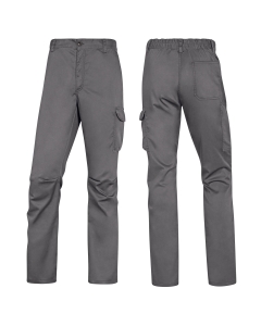 Pantaloni in sargia 63% poliestere 34% cotone 3% elastan. Elastico in vita. 5 tasche di cui 1 portametro. Categoria DPI: 1. Certificazione CE. Conformità alla norma EN ISO 13688:2013.