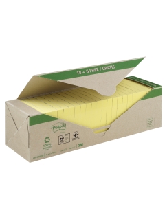 Value Pack di Foglietti Post-it® in carta riciclata colore giallo Foglietti Post-it® in carta riciclata al 100% certificata Der Blaue Engel in colore giallo, nel formato 76x76 mm. 
Confezione 24 blocchetti da 100 fogli cad.