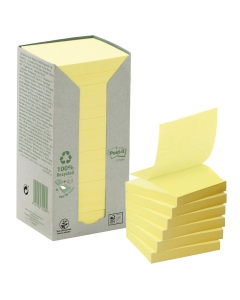 Ricariche di foglietti Post-it  Z-Notes Green in carta riciclata al 100% certificata Der Blaue Engel in colore giallo. La ricarica va utilizzata con uno dei tanti dispenser per foglietti Post-it Z-Notes. Blocchetto da 100 fogli. Formato 76x76mm. Colore : 