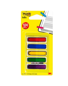 Segnapagina in formato mini frecce, autoadesivi, scrivibili e riposizionabili. Disponibili in confezione da 5 colori: rosso, blu, giallo, verde e viola. Formato 12x43.2mm.
