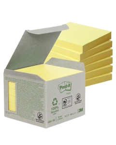Foglietti Post-it in carta riciclata al 100%. La carta dei blocchetti è certificata Der Blaue Engel. Confezione in carta riciclata senza film in plastica. Blocchetto da 100 fogli.
Formato 76x76mm. Colore: giallo.