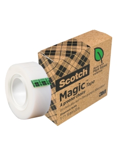 Nastro adesivo Scotch® Magic™ 900 Nastro adesivo invisibile permanente, supporto in acetato di cellulosa, adesivo di origine vegetale, anima in cartoncino riciclato al 100%, pack in cartoncino   
riciclato al 100%.