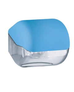 Dispenser carta igienica rotolo o interfogliata (200 fogli), azzurro Soft Touch. Dimensioni 15x14,8x14cm.