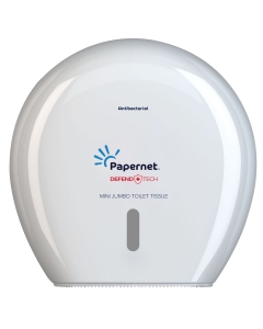 Il dispenser Defend Tech bianco per carta igienica mini jumbo è la soluzione ideale per locali con media affluenza e bagni di piccole dimensioni
