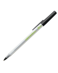 La penna a sfera ECOlutions nella versione con cappuccio, possiede il fusto tondo prodotto con 77% di materiale riciclato. Puntale e cappuccio/clip dello stesso colore dell'inchiostro.  
Tratto 1,0mm. Colore: nero.
Confezione 60 pezzi.
