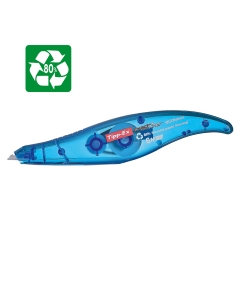 Correttore a nastro con impugnatura ergonomica. Involucro in plastica trasparente riciclata all'80%.
Formato 5mm x 6mt.