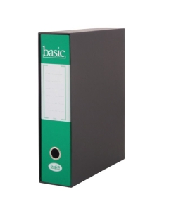 Resistenti e colorati registratori con custodia nera e cartella in cartone rivestito in carta stampata. Protocollo formato utile 32x23 cm dorso 8cm. Colore verde.