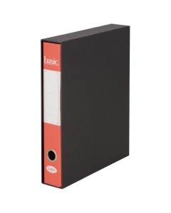 Resistenti e colorati registratori con custodia nera e cartella in cartone rivestito in carta stampata. Protocollo formato utile 32x23 cm dorso 5cm. Colore rosso.