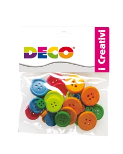 Confezione assortita di 30 bottoni in legno colori neon.