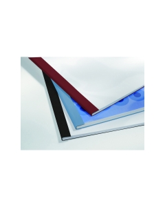 Cartelline termiche con fronte trasparente antigraffio e retro in cartoncino colorato goffrato.