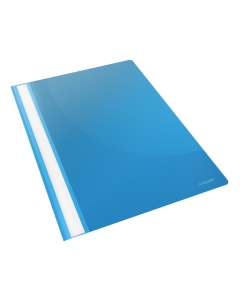 Cartelline Report File realizzata in PPL azzurro vivida  con due linguelle  per l'archiviazione di documenti forati. Etichetta longitudinale estraibile. Formato utile: 21x29,7cm.