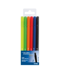 Busta 6 tratto pen con punta sintetica indeformabile con inchiostro a base d'acqua.
Punta 0,5mm. 6 colori.