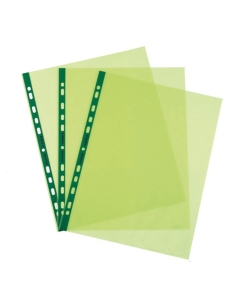 Busta forata in verde realizzata in polipropilene trasparente liscio, con foratura universale. Altissimo spessore e massima protezione dei documenti. Formato 22x30cm. Made in Italy