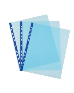 Busta forata in azzurro realizzata in polipropilene trasparente liscio, con foratura universale. Altissimo spessore e massima protezione dei documenti. Formato 22x30cm. Made in Italy