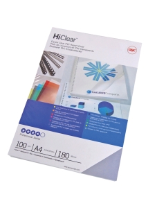 Copertine per rilegatura HiClear trasparente neutro, 240mic, formato A4, 100 pezzi.