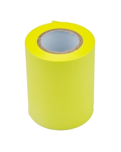 Rotolo in carta autoadesiva color giallo neon e fessura che consente di strappare la lunghezza desiderata. Ricarica da 59mm x 10mt.