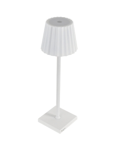 Lampada da tavolo a LED ricaricabile di colore bianco in alluminio e PMMA. 
Dimensioni: 10x10x38Hcm.