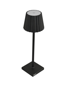 Lampada da tavolo a LED ricaricabile di colore nero in alluminio e PMMA. 
Dimensioni: 10x10x38Hcm.