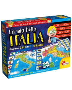 Puzzle doubleface dimensioni 70x50cm. Italia fisica e politica. Età consigliata: 5-10 anni.