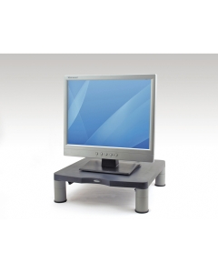 Supporto monitor Standard per monitor CRT o TFT/LCD fino a 36kg o 21”. Costituito al 100% in plastica riciclata. Regolabile in altezza da 50mm a 100mm. Piedini antiscivolo adatti ad ogni superficie. Dimensioni: 33,5x33x5-10cm