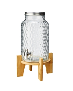 Caraffa in vetro con rubinetto e base in bamboo da 5,6L. Lavabile a mano.