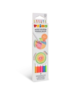 MINABELLA Fluo 6 matite colorate esagonali fluo laccate diam. 3,8mm in scatola di cartone. Certificate FSC.