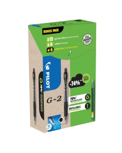 Green pack 12 penne + 12 refill roller ricaricabile con meccanismo a scatto. Inchiostro gel antisbavature resistente all’acqua. Fusto trasparente. Grip ergonomico. Clip e grip nel colore dell’inchiostro. 
Punta 0,7mm. Colore: nero.