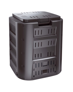Composter in PP con capacità 220 litri, resistente ai raggi UV e completo di portina inferiore per estrarre il compost. Dimensioni: H74 x P57 x L57cm.