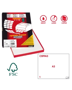 Scatola da 100 fogli di etichette in carta adesiva permanente in formato 21x29,7cm adatti per fotocopiatrici, stampanti laser, inkjet.