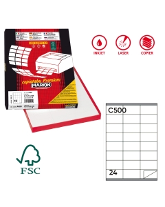 Scatola da 100 fogli di etichette in carta adesiva rimovibile in formato 21x29,7cm adatti per fotocopiatrici, stampanti laser, inkjet.