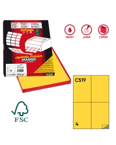 Scatola da 100 fogli di etichette in carta adesiva permanente in formato 21x29,7cm adatti per fotocopiatrici, stampanti laser, inkjet.