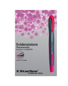 Evidenziatore a penna STARLINE con fusto in plastica con inserti gommati. Punta a scalpello per tratto da 1-4mm. Colore: fucsia.