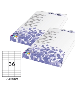 Etichette adesive bianche STARLINE utilizzabili con stampanti laser, inkjet o fotocopiatori. Adesivo permanente. Prive di margne di sicurezza lungo il perimetro. In scatola da 100 fogli formato A4. 

Caratteristiche di questo articolo:
• Codice: STL3054
•
