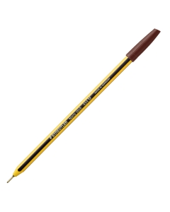 Le penne a sfera Noris Stick di Staedtler, sono penne con cappuccio ed estremità del colore dell’inchiostro. L'inconfondibile lungo puntale in ottone e il fusto esagonale giallo e nero permettono di scrivere in modo scorrevole, preciso e comodo. Inchiostr