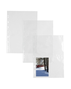 Buste porta foto realizzate in PP liscio. Il divisorio trasparente permette di vedere entrambi i lati. Formato esterno 21x29,7cm. Contiene 8 foto da 10x15cm (4 per lato) inserimento della foto laterale.
