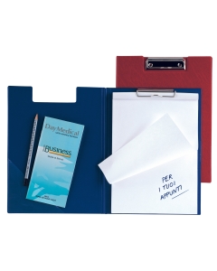 Porta blocco SUPERBLOK D. Doppia copertina in Colpan® (cartone rivestito in PVC), con molla in acciaio e tasca interna. Formato interno 21x29,7cm. Colore: blu.