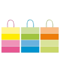 Shopper in carta multicolor. Dotato di manici in carta ritorta. Assortimento in colori differenti.