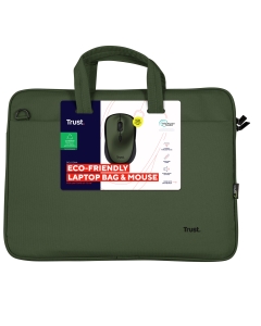 Set ecosostenibile formato da borsa laptop da 16" con mouse wireless silenzioso, entrambi realizzati con materiali riciclati:Colore Verde