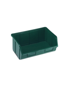Vaschetta contenitore in polipropilene verde robusto sovrapponibile dotati di porta etichetta. Dimensioni l 34.4 x p 25 x h 12.9cm. Peso 0.47kg.