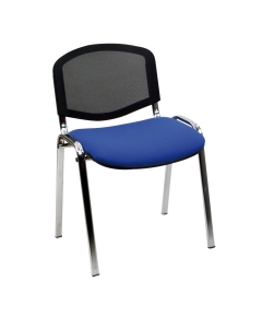 seduta meeting con struttura in tubo d'acciaio cromato e schienale in rete portante. sedile con rivestimento acrilico 100%. braccioli opzionali.