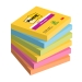 Foglietti Post-it® Super Sticky Carnival: giallo sole, blu paradiso, verde lime, rosa power, arancio acceso.
