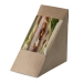 Sandwich box monouso in KRAFT/PE. Colore esterno avana, colore interno bianco. Dimensioni: 12,3x7,2x12,3 cm. Materiali:Poliaccoppiato Carta kraft e PE. Adatto al contatto con alimenti caldi (70°C per 2 ore), freddi, solidi e liquidi. Il prodotto non può e