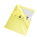 Cartelline a L in PVC extra lucido giallo rigido. Ampia lunetta per facilitare l'apertura. Formato utile: 21x29,7cm. Finitura liscia. Confezione da 25 buste.